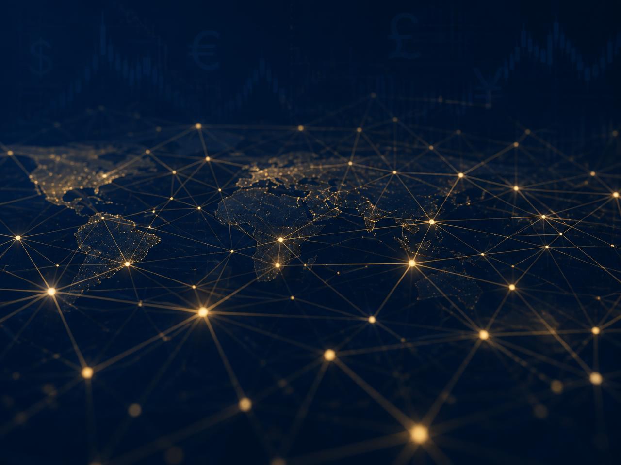 Rede dourada conectada formando um ambiente econômico
